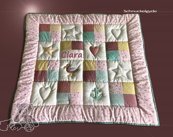 Manta rastejante com nome, manta individual para bebê + almofada de posicionamento CLARA manta patchwork, personalizada