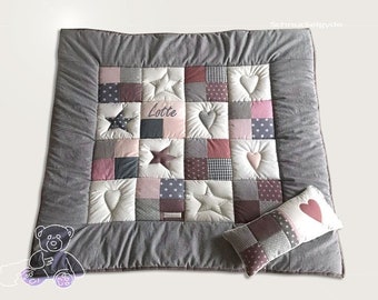 Manta de gateo con nombre, manta de bebé individual + almohada de posicionamiento manta patchwork LOTTE, personalizada