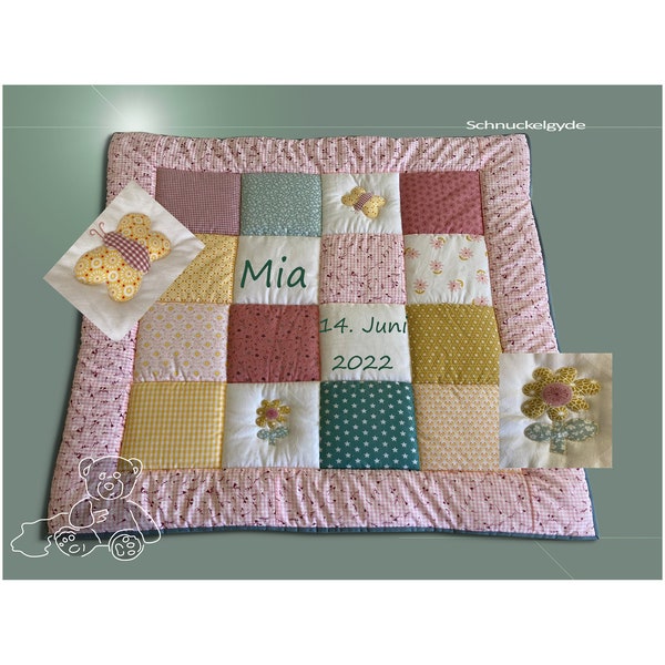 Krabbeldecke mit Namen, Babydecke, Krabbeldecke mit Namen MIA Patchworkdecke, personalisiert