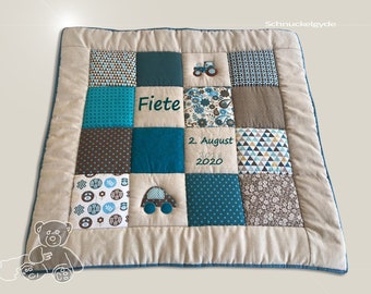 Manta para gatear con nombre, manta para bebé, manta patchwork FIETE, personalizada