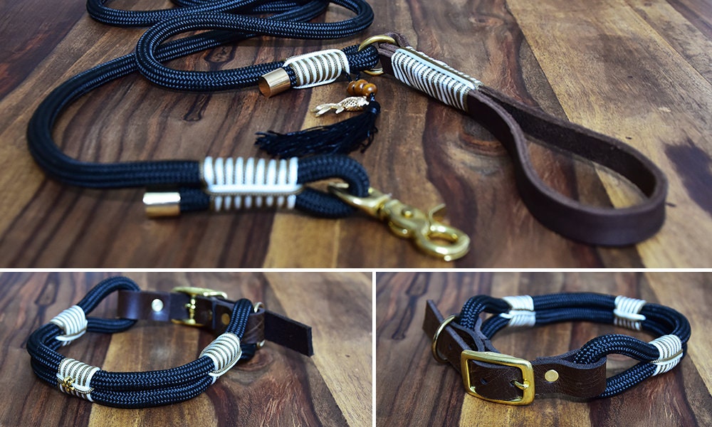Schicke schwarze Leine für Hunde im Set Hundehalsband und Etsy