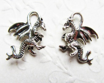 2 silberfarbene chinesische Drachen in 3D ca. 15 x 19 mm