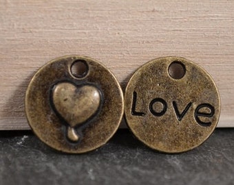 4 bronzefarbene Anhänger Love Herz