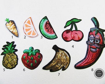 8,3x4,8cm gold Bügelbild Aufnäher Ananas Obst Frucht mit Pailletten