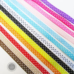1 Euro/Meter: 1 m Ripsband mit Punkten, 1 cm breit, blau, braun, rot, pink, grün, orange, gelb, lila, mint, beige, schwarz, grau, weiß, rosa