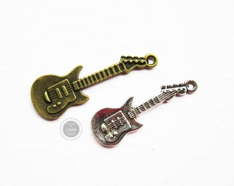 3 E-Gitarren Anhänger Charm, bronze 3,6 cm oder silber 3,3 cm