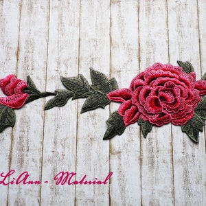 1 große Applikation Stickerei Rosen, pink-rot