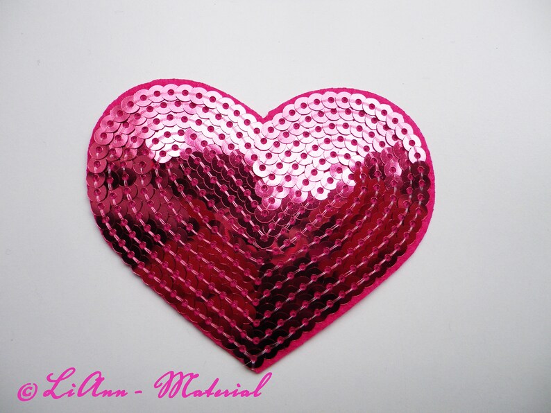 1 Applikation Herz mit Pailletten, Farbwahl rot, gold, rosa oder pink Rosa