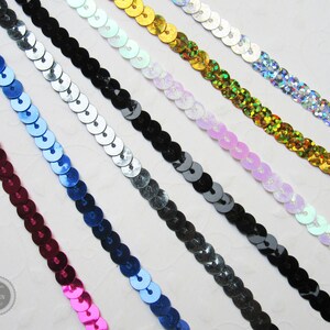 0,60 Euro/Meter: 3 m Paillettenborte 6 mm, Farbwahl schwarz, anthrazit, silber, gold, weiß, pink, blau, türkis, rosa