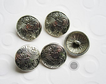 5 silberfarbene Metall Knöpfe ca. 17 mm Ornament-Muster