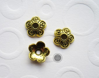 10 goldfarbene Perlenkappen 10 mm