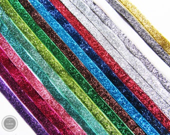 1,80 Euro/Meter: 1 m elastische Glitzerborte, 1 cm breit, Farbwahl blau türkis grau weiß schwarz silber gold rosa pink grün rot lila braun