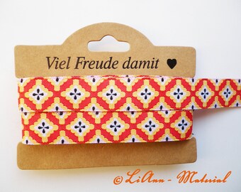 1,50 Euro/Meter: 2,55 m  Webband Retro, orange-bunt, 1,5 cm breit