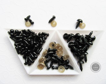 6 oder 8 schwarze Augen Sicherheitsaugen 5 mm / 7 mm / 9 mm