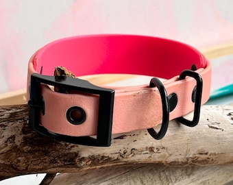 NEONX schmales Biothane Halsband Hund roségold neonpink 19mm 25mm