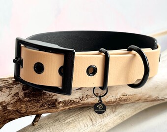 GOLDX Biothane Halsband Hund light gold schwarz 25mm 30mm