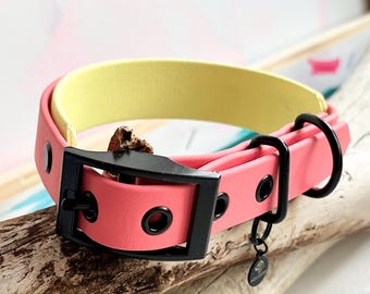 CORALX schmales Biothane Halsband Hund koralle pastellgelb 20mm 30mm