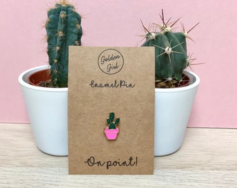 On Point! Cute little cactus in pink plant pot enamel pin. Perfect gift for plant lovers!