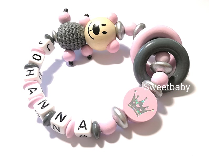 Kleine Prinzessin Schnullerkette mit Namen //Bär mit Häkelperle//Stern //Mädchen