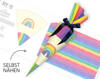 Geschwistertüte zum Selbernähen | Schnittmuster auf Stoff | Bunter Regenbogen | mit Rohling