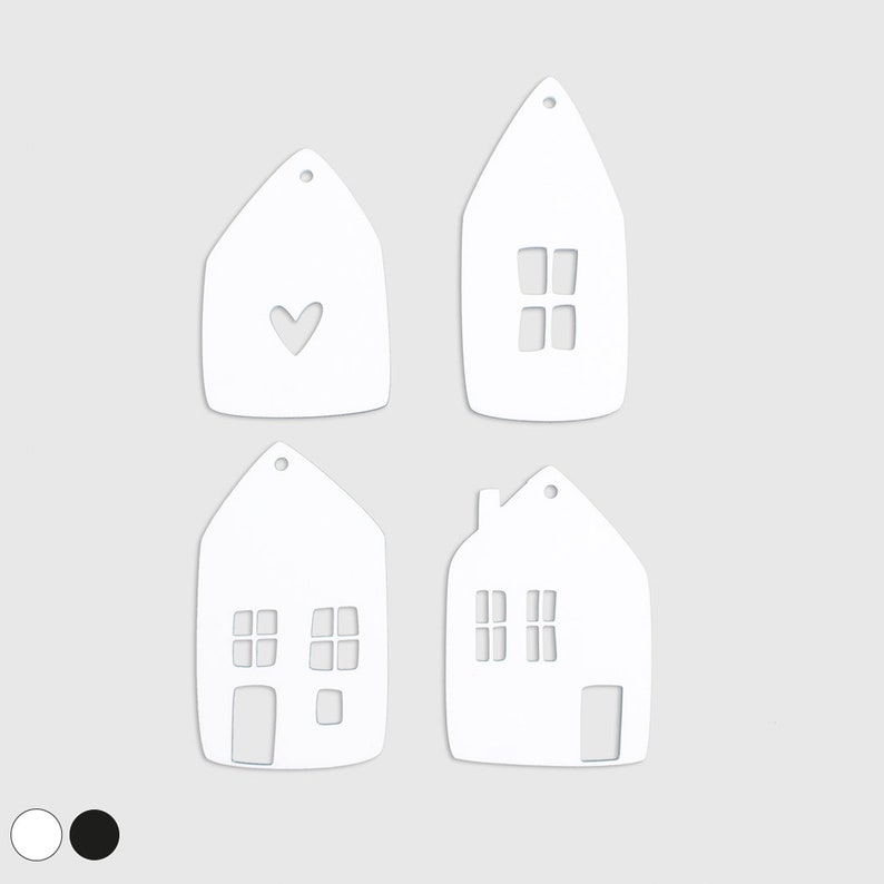 Anhänger Acryl Häuser 4er Set Ornamente schwarz/weiß Bild 3