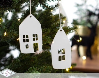 Anhänger Acryl - Häuser 4er Set Ornamente - schwarz/weiß