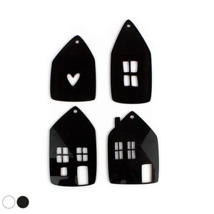 Anhänger Acryl Häuser 4er Set Ornamente schwarz/weiß Bild 2
