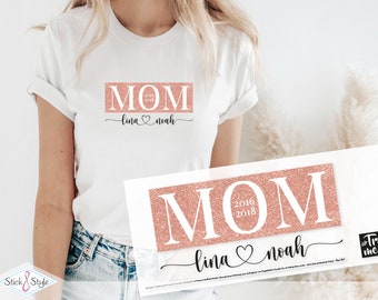 Bügelbild - Mama - Rosé Glitzerlook - Wunschnamen und Wunschjahr