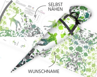 Schultüte zum Selbernähen | Schnittmuster auf Stoff | Fußball | Fußballspieler | Wunschname + Rohling | 70 cm / 85 cm