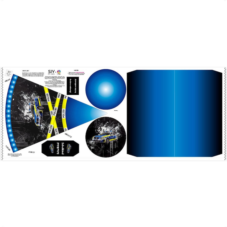 Schultüte zum Selbernähen Schnittmuster auf Stoff Polizei Wunschname Rohling 70 cm / 85 cm Bild 2