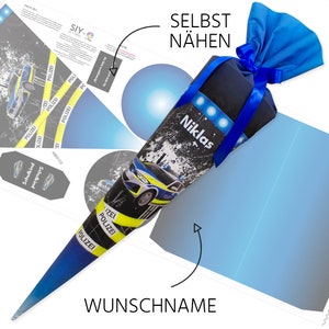 Schultüte zum Selbernähen Schnittmuster auf Stoff Polizei Wunschname Rohling 70 cm / 85 cm Bild 1