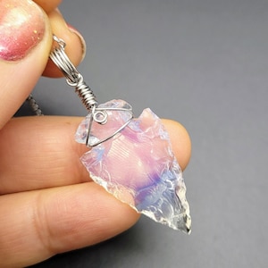 Transparent Pale Opalite Arrowhead Wrapped in Stainless Steel