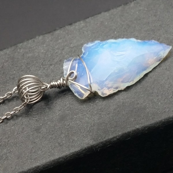 Small Opalite Arrowhead Wrapped in Stainless Steel
