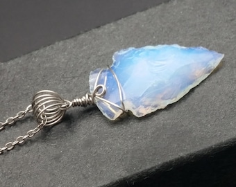 Small Opalite Arrowhead Wrapped in Stainless Steel