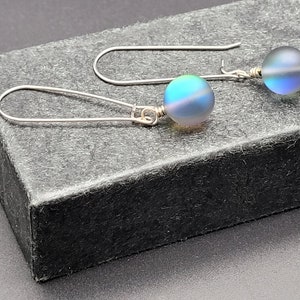 Smoke Gray Mermaid Glass Stainless Steel Dangle Earrings, Shellie V Jewelry
