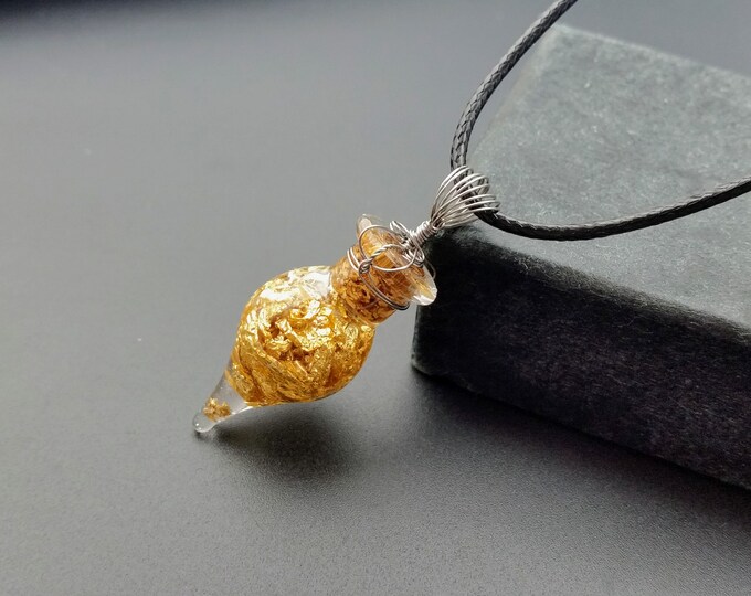 24 Karat Gold wrapped in Stainless Steel Floating Gold Amphora Vial Necklace