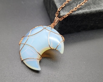 Opalite Crescent Moon Pendant in Copper, Shellie V Jewelry