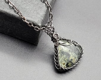 Natural Kambaba Jasper in Braided Gunmetal Steel with Rosette Accent, Shellie V Jewelry