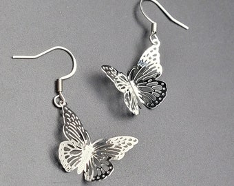 Dainty French Hook 3D Butterfly Earrings in Stainless Steel, Shellie V Jewelry