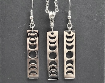Stainless Steel Moon Phase Jewelry Set. Matching necklace and earrings, Shellie V Jewelry