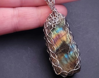 Rugged Cut Labradorite Pendant set in Stainless Steel, Shellie V Jewelry