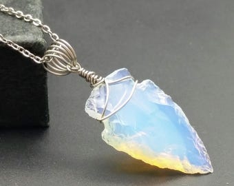 Small Opalite Arrowhead Wrapped in Stainless Steel, Shellie V Jewelry