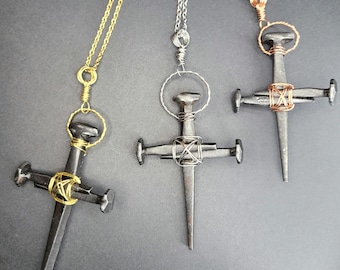 Rustic Iron Cross Pendant Made With Reclaimed Victorian Nails, Shellie V Jewelry