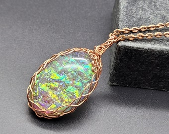 Handmade Resin Faux Opal Pendant in natural copper, Shellie V Jewelry