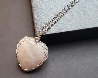 Rose Quartz Heart Pendant in Stainless Steel, Shellie V Jewelry