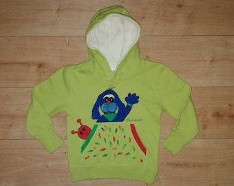 Kids-Hoodie - Raupe & Hund - handgemalte Motive - gr. 104-152 - verschiedene Farben - individualisierbar - Unikat