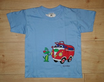 Kids-Shirt - Hund & Bus - handgemalte Motive - gr. 86-164 - verschiedene Farben - individualisierbar - Unikat