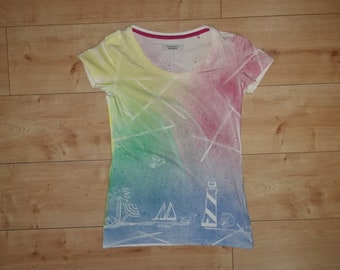 T-Shirt - Airbrush Strand & Leuchtturm - gr. XS - 2XL - verschiedene Farben - individualisierbar - Unikat