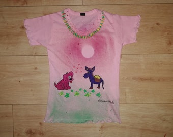 Kids-Shirt - Hund, Esel, Sonne & Herz Airbrush - handgemalte Motive - gr. 92-122 - verschiedene Farben - individualisierbar - Unikat