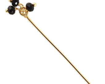 Gold Overlay 22 Gauge Head Pin Or Eye Pin With Granulated Bunch of Three 3MM Black Crystal  Quartz-1"